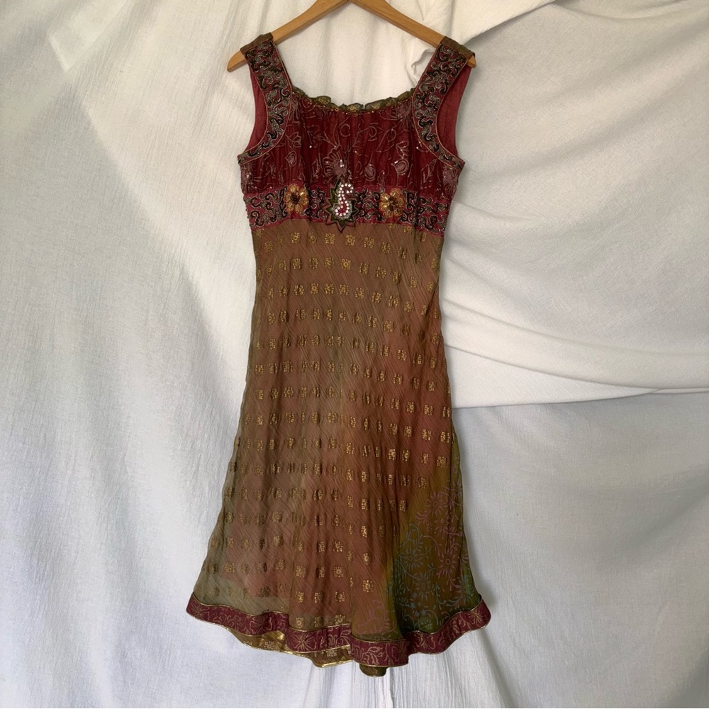 Karishma Burgundy and Gold Embellished Midi Sundress - Picture 2 of 10